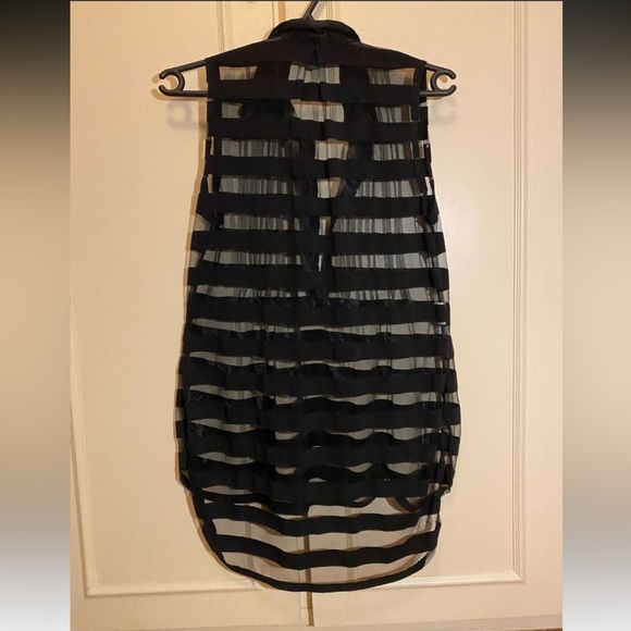 Black Sheer Striped Sleeveless Dress - Picture 2 of 5